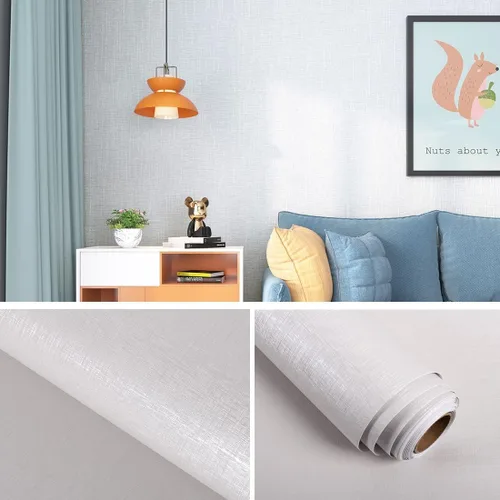 Vista 2 de FunStick - Papel pintado de lino con textura de pasto crema blanco, autoadhesivo, extraíble, de 12"x200", para paredes, armarios, cómodas, muebles