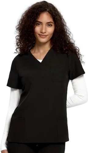 Vista 6 de COZYFIT Underscrub de manga larga para mujer - Blusas de uniforme para enfermeras con cuello redondo y tela suave Blanco