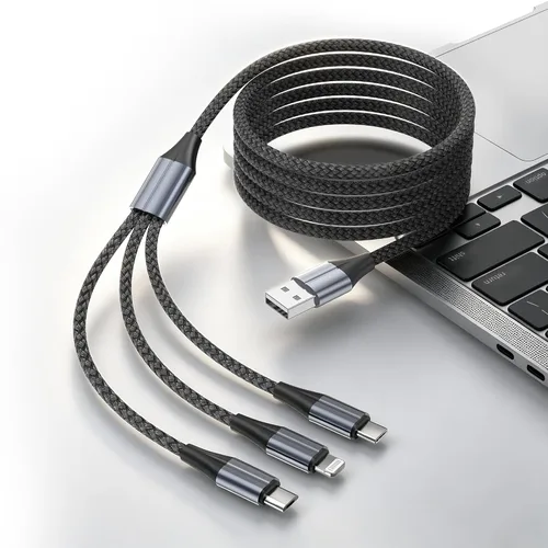 Vista 3 de FEEL2NICE Cable de carga múltiple 3 en 1, paquete de 3 cables de carga múltiple de 6 pies con USB C, Lightning y conectores micro USB para iPhone