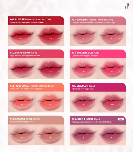 Vista 7 de Heart Percent Dote On Mood - Tinte puro brillante, acuoso y ligero, hidratante para labios, lápiz labial líquido de larga duración, 0.26 onzas, #01
