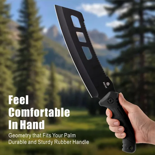 Vista 5 de REAT Machete con sierra, machete resistente de 16 pulgadas con funda, cuchillo de jardinería de doble propósito para cortar y aserrar, mango