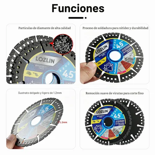 Vista 3 de LOZLIN Paquete de 3 Hojas de Sierra Multiusos de Diamante de 4.5" - Discos de Amoladora Angular de Servicio Pesado para Cortar