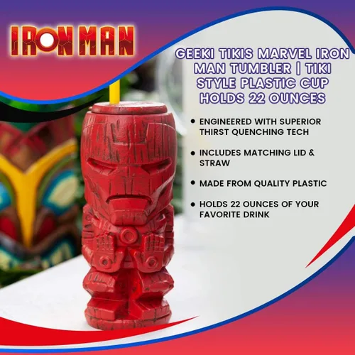 Vista 6 de Geeki Tikis Marvel Iron Man - Vaso de plástico coleccionable oficial de Marvel, estilo Tiki con capacidad para 22 onzas
