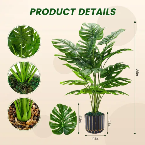 Vista 3 de Der Rose Plantas falsas de 28 pulgadas, planta Monstera en maceta de oro