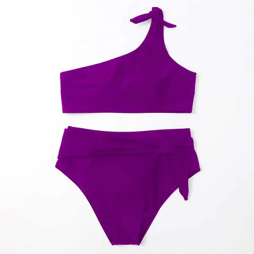 Vista 3 de LOOKAA Bikini Sets for Women Swimwear Bikini Solid Vintage Print Sexy One Shoulder Strap Two Piece Swimsuits for Women