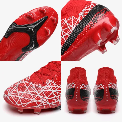 Vista 3 de lozoye Zapatos de fútbol para hombres y mujeres y niños, tacos de fútbol para niños grandes Grils FG, botas de fútbol de tobillo alto, tenis anchos
