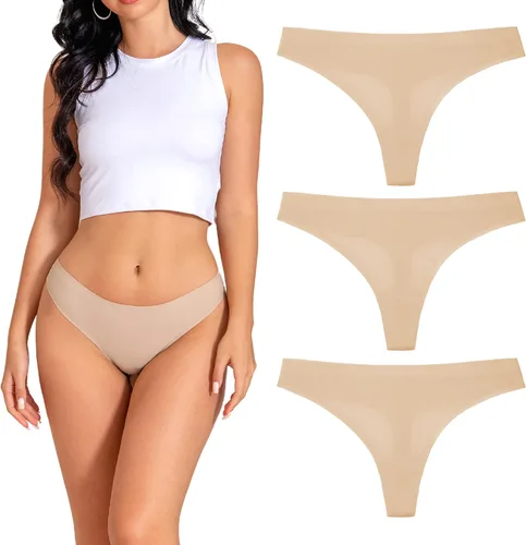 Vista 5 de Womens 3 Pack Seamless Basic Invisible Underwear Bikini Hipster Briefs Panties FULL BACK