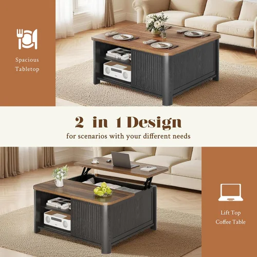 Vista 7 de Decofy - Mesa de centro elevable con almacenamiento, mesa de centro de 31.5" con diseño de mediados de siglo cuadrado para la sala de estar