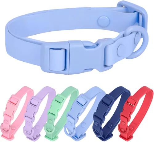 Vista 9 de Collar de perro impermeable de goma suave con hebilla de seguridad, collares ajustables para mascotas para perros pequeños, medianos y grandes