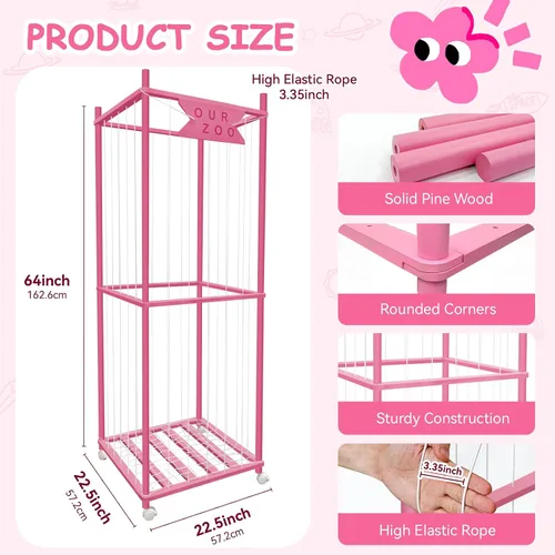 Vista 2 de Zoológico de almacenamiento de animales de peluche con ruedas, soporte de madera grande para animales de peluche, organizador de juguetes