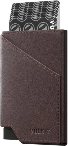 Vista 17 de VULKIT Cartera de tarjetas desplegable con bloqueo RFID, funda delgada de aluminio para tarjetas bancarias con bolsillo para dinero de negocios