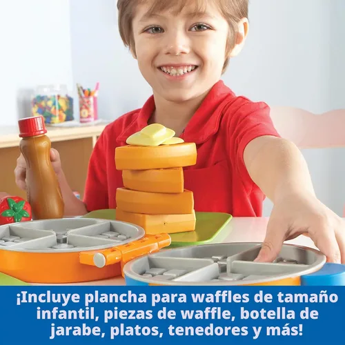 Vista 3 de Learning Resources New Sprouts Waffle Time - Juguetes de Cocina de Comida de Juego de Simulación para el Desayuno, Juego Educativo Montessori