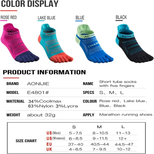 Vista 2 de AONIJIE Toe Socks for Men and Women High Performance Athletic Running Toe Socks