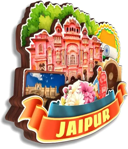 Vista 2 de Jaipur India - Imán de nevera de madera 3D de madera hecha a mano para viajes, recuerdos de la ciudad, imán para nevera, decoración del hogar