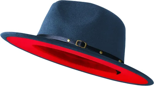 Vista 15 de Sombreros de ala ancha tipo Fedora para mujeres y hombres, sombrero de vestir de dos tonos, sombrero de fieltro tipo Panamá en dos tallas para Negro