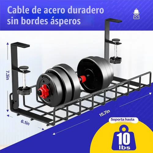 Vista 5 de Bandeja de Gestión de Cables Bajo el Escritorio Paquete de 2, Xpatee Gestión de Cables Sin Tornillos, Bandeja de Cables con Abrazadera para Gestión