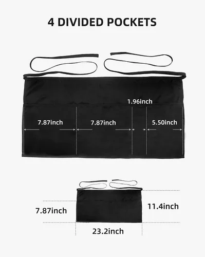 Vista 2 de 2 Pack Server Apron with 4 Pockets, Waitress Waiter Waist WaterDrop Resistant Short Aprons