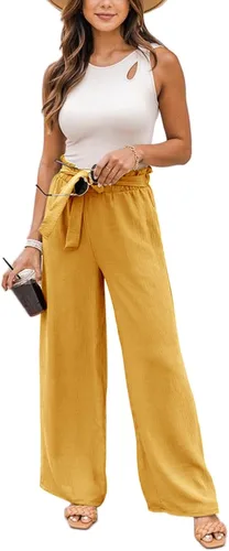 Vista 5 de NIMIN Pantalones de pierna ancha para mujer, cintura alta, pantalones casuales de negocios, pantalones de trabajo, pantalones sueltos y fluidos