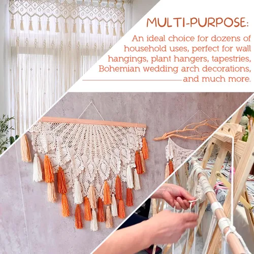 Vista 6 de CAMAL Cordón de macramé de 0.079 pulgadas x 109 yardas, cuerda de color trenzado de 3 hebras de algodón natural para tejer, atrapasueños, colgar