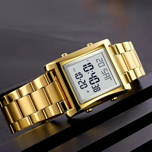 Vista 5 de RNONDRY Reloj digital para hombre y mujer, reloj rectangular de acero inoxidable para hombres, reloj de pulsera impermeable