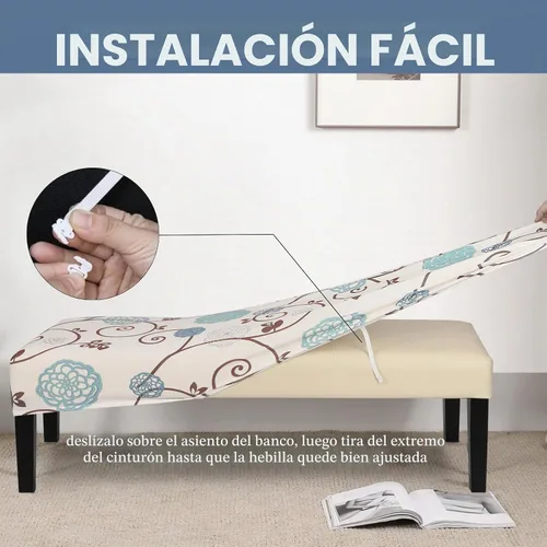 Vista 5 de SearchI Funda para banco de comedor, fundas largas elásticas y lavables para asiento de banco de banco rectangular, para comedor, sala de estar Flor