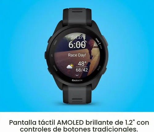 Vista 7 de Garmin Forerunner 165 GPS Running AMOLED Smartwatch 1.693 in Bundle Negro/gris pizarra, 010-02863-20, batería de 11 días, con protección extendida