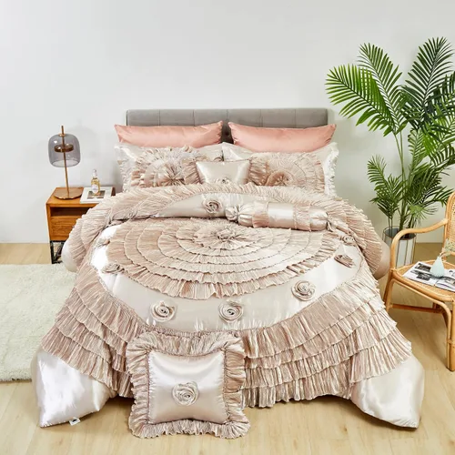 Vista 2 de Tache Home Fashion Juego de edredón victoriano de 6 piezas, diseño floral, color canela, tamaño Queen, Cinnamon Chai, 2 (VEMA1612-Q)