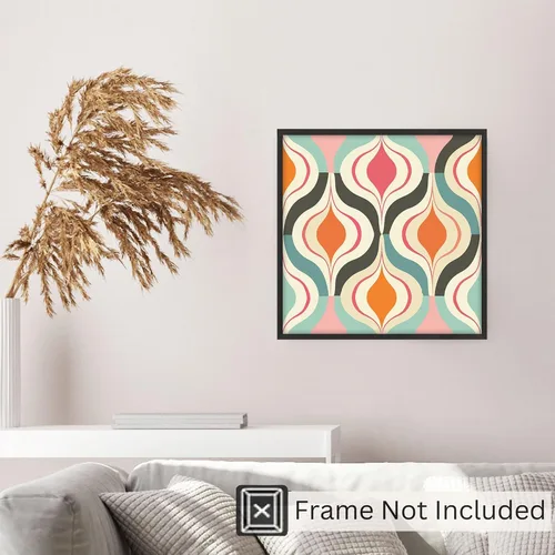 Vista 5 de Ethan Taylor Abstract Wall Art Prints Unframed Square Posters 'Retro 70s Hippie Groovy Pattern VI' Retro Home Décor for Living Room, Bedroom