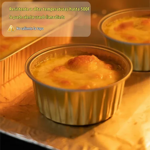 Vista 4 de Mini moldes para pasteles de 5 onzas con tapas, paquete de 60 moldes individuales para magdalenas Taza de aluminio dorada para hornear, moldes