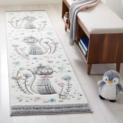 Vista 9 de SAFAVIEH Carousel Kids Collection - Alfombra decorativa de 2 x 3 pies, color marfil y rosa, diseño de gato, no desprende pelusa y de fácil cuidado