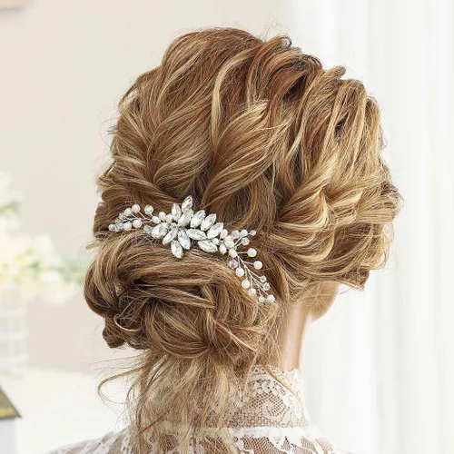 Vista 4 de GORAIS Peine para el cabello de boda Rhinestone Accesorios para el cabello nupcial Piezas de pelo de perlas