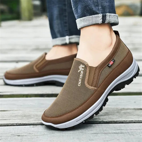 Vista 2 de Mocasines de lona sin cordones con soporte de arco para hombre, para exteriores, informales, antideslizantes, ortopédicos, planos, zapatos