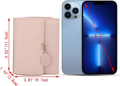 Vista 99 de UTO - Cartera pequeña RFID de piel sintética con dije de hoja, cierre de cremallera y tarjetero.
