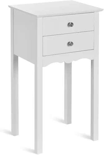 Vista 11 de Giantex Mesa auxiliar con 2 cajones, mesita de noche, mesa decorativa multiusos, sala de estar, dormitorio, muebles para el hogar (1, negro)