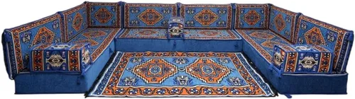 Vista 141 de arabicsofa Sofá en forma de U de estilo árabe para el suelo – Juego de Majlis hecho a mano – Sofá de estilo bohemio