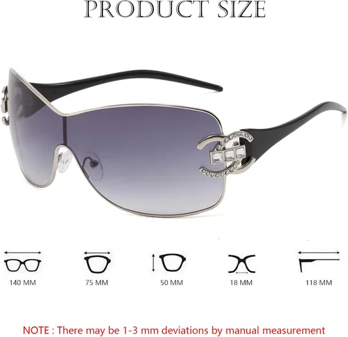 Vista 7 de Gafas de sol Y2K envolventes para mujeres y hombres, marco grande de una pieza, lentes degradados con diseño de escudo de moda
