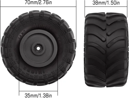 Vista 3 de INJORA Monster Truck - Juego de neumáticos de llanta para Axial SCX24 FMS FCX24 y TRX4MT, 2.756 x 1.496 in, MT1012 (negro)