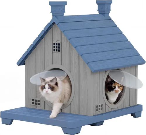 Vista 27 de Casa para gatos al aire libre, resistente a la intemperie, casas de resina duradera para gatos interiores y exteriores, refugio para gatos al aire