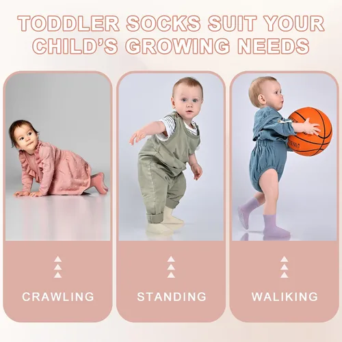 Vista 4 de SkiBeaut Calcetines para niños pequeños, 12 pares de puños antideslizantes para niños y niñas con pinzas para 1-7 años