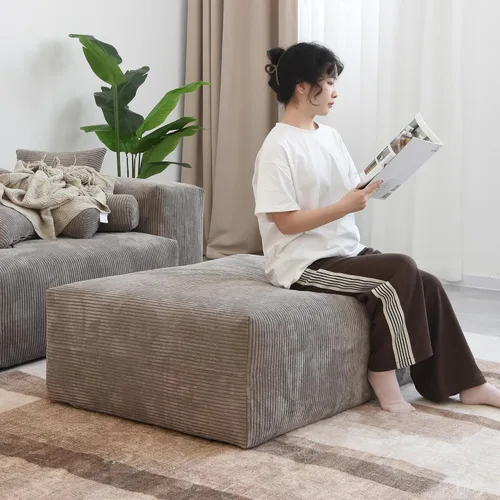 Vista 60 de WJShome Cloud Couch Sofá Seccional Modular, Sofá en Forma de L de 102 pulgadas con Otomana, Sofá de Pana Beige de 3 Asientos, Sofá Seccional