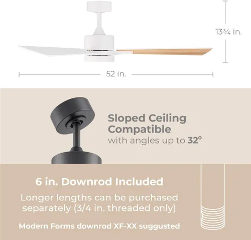 Vista 8 de Madera - Ventilador de techo inteligente de 52 pulgadas y 3 aspas para interiores o exteriores, 2700K-6000K CCT de rango sintonizable, kit de luz