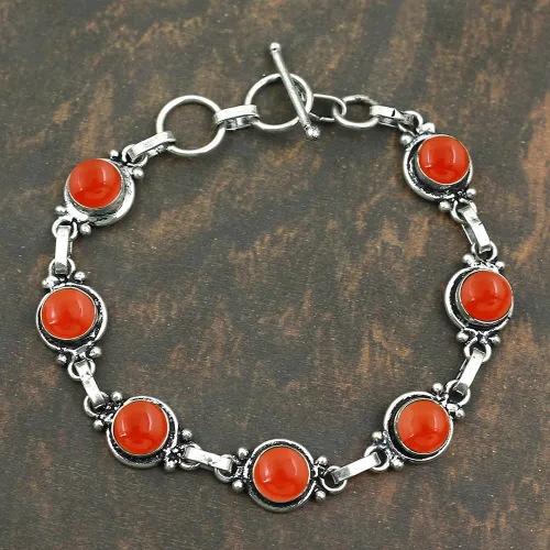 Vista 83 de Round Shape Natural & Synthetic Gemstones Silver Plated Bracelets for Women - Vintage Bohemian Style Handmade Birthstone Adjustable Link Bracelet