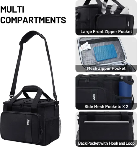Vista 4 de MIER Lonchera para hombres aislada para el trabajo - 24 latas/15L - Loncheras grandes a prueba de fugas para adultos, mujeres, para viajes, playa