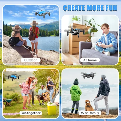 Vista 6 de Drones para niños con cámara, mini juguete cuadricóptero RC con alas plegables, control de voz y gestos, retención de altitud, protector de hélice