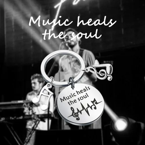 Vista 6 de CENWA Regalo para amantes de la música, joyería temática de músico, música cura el alma, llavero de regalo para profesores de música