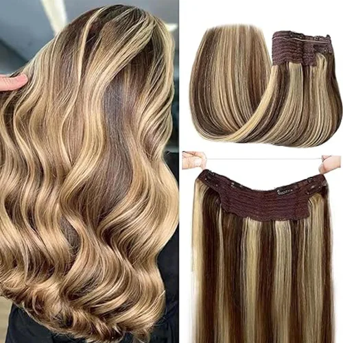 Vista 8 de Extensiones de cabello con alambre negro, extensiones de cabello balayage, extensiones de cabello con alambre de cabello humano, 14 pulgadas 70 g