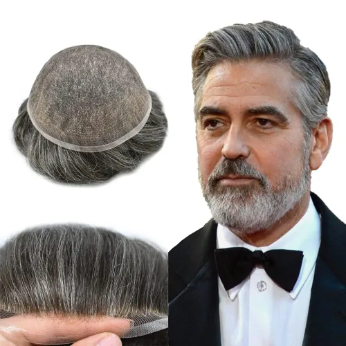 Vista 73 de Peluca de cabello humano con encaje completo, línea capilar real, para hombre, peluca de cabello con nudo blanqueado, pieza de pelo para hombres