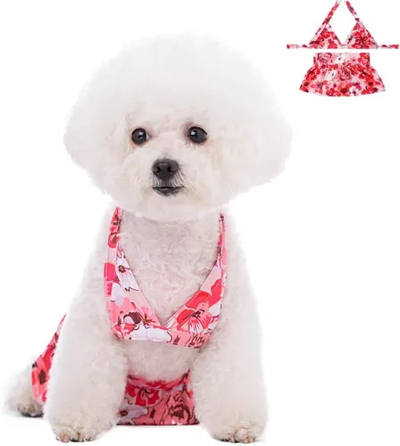Vista 6 de Bikini para perro, traje de baño de verano para cachorros, ropa de playa, disfraz de gato para cachorro, perro gato (XS, lunares azules)