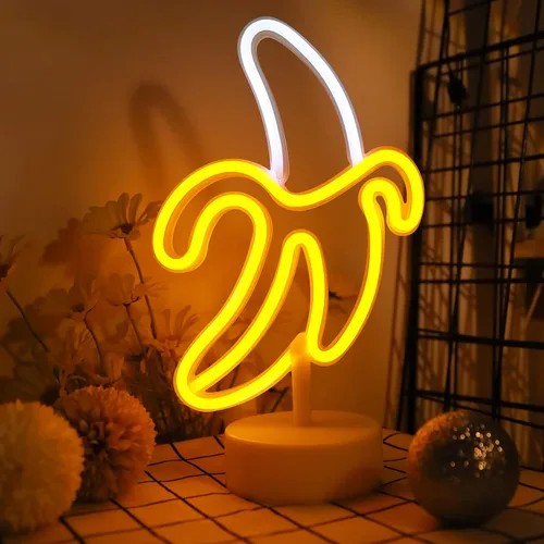 Vista 7 de Letrero de neón de plátano, luz LED WIOSOUL Banana con base para decoración de mesa, lámpara LED USB / batería alimentada por batería para hombre