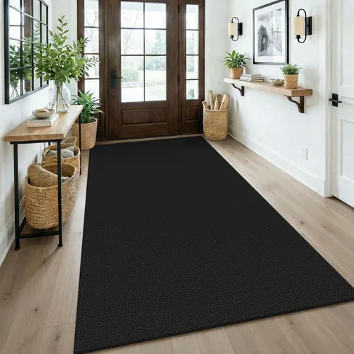 Vista 240 de KOZYFLY - Tapete para puerta de interior, lavable, pequeña, antideslizante, con respaldo de goma, felpudo de algodón para el hogar, color negro
